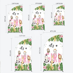 Lofaris Pink Tropical Jungle Animals It’s a Girl Half Moon Arch Backdrop Kit Safari Elephant Giraffe Zebra Lion for Baby Shower Party