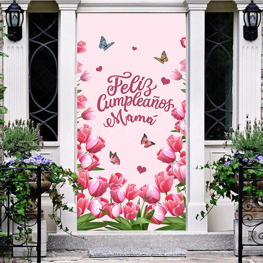 Lofaris Pink Tulip Feliz Cumpleanos Mama Birthday Door Cover