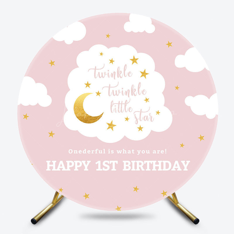 Lofaris Pink Twinkle Moon Cloud Circle 1st Birthday Backdrop
