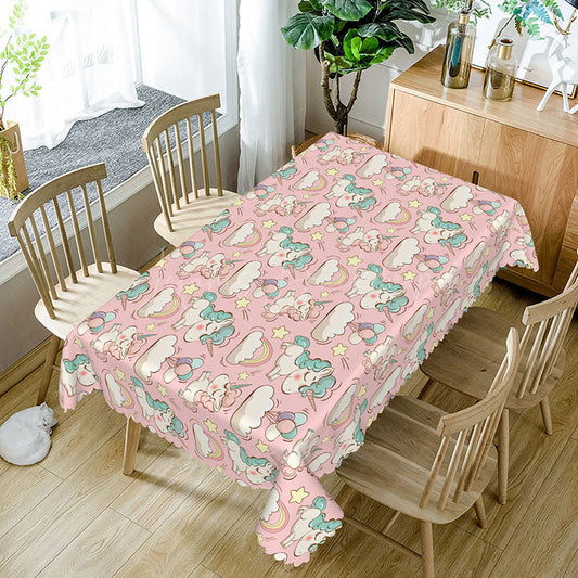 Lofaris Pink Unicorn Cute Rainbow Rectangle Tablecloth