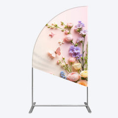 Lofaris Pink Wall Colorful Bouquet Birthday Half Moon Arch Backdrop
