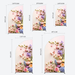 Lofaris Pink Wall Colorful Bouquet Birthday Half Moon Arch Backdrop