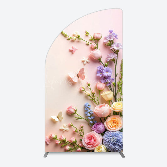 Lofaris Pink Wall Colorful Bouquet Birthday Half Moon Arch Backdrop