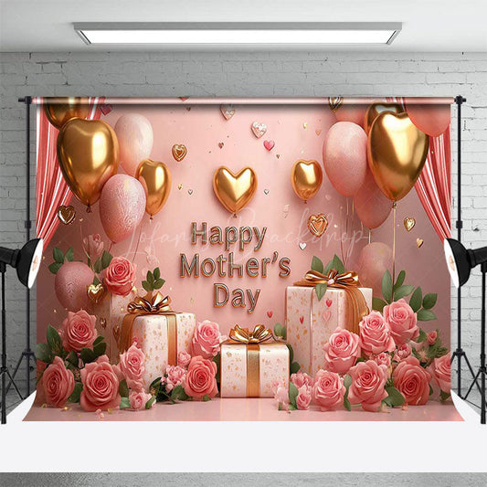 Lofaris Pink Wall Curtain Balloons Rose Mothers Day Backdrop