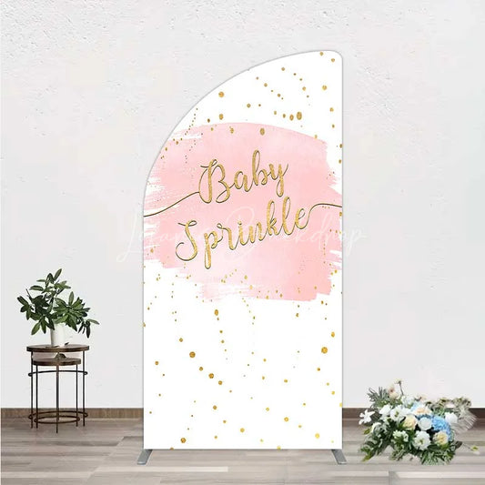 Lofaris Pink Watercolor Baby Sprinkle Half Moon Arch Backdrop Gold Glitter and Pastel Girl Shower Decoration