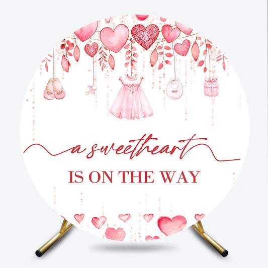 Lofaris Pink Watercolor Hearts Round Backdrop Sweetheart is on the Way Baby Shower Background Girl Circle Cover Photo Shoot Prop
