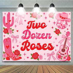 Lofaris Pink Western Country Two Dozen Roses Birthday Backdrop featuring Cowboy Hat Disco Ball and Guitar