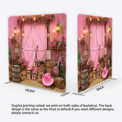 Lofaris Pink Western Cowboy Tension Fabric Backdrop Cowgirl Boots and Guitar Barn Door Party Decorations