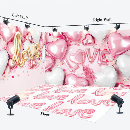 Lofaris Pink White Balloons Valentines Day Room Set Backdrop