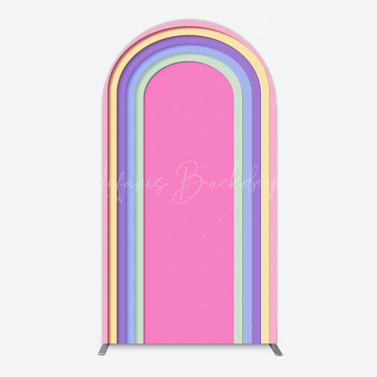 Lofaris Pink White Color Rainbow Birthday Party Arch Backdrop