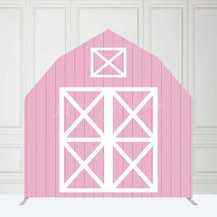 Lofaris Pink White Farm Barn Door Arch Party Decor Backdrop