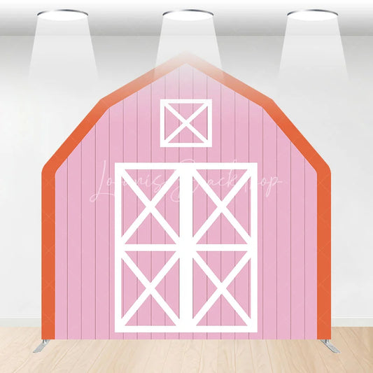 Lofaris Pink White Farm Barn Door Arch Party Decor Backdrop