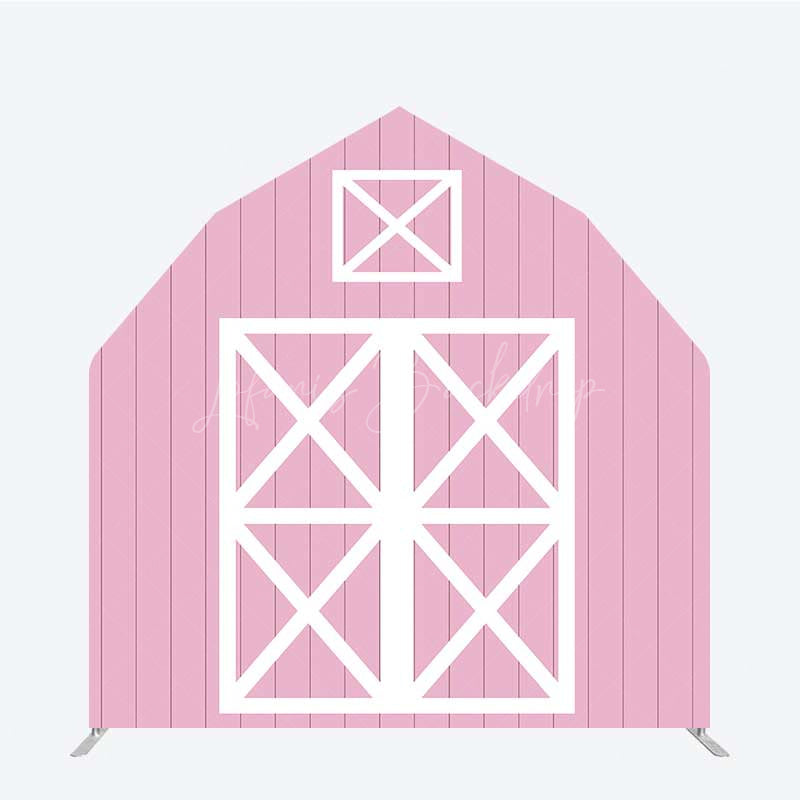Lofaris Pink White Farm Barn Door Arch Party Decor Backdrop