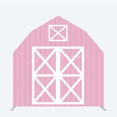 Lofaris Pink White Farm Barn Door Arch Party Decor Backdrop