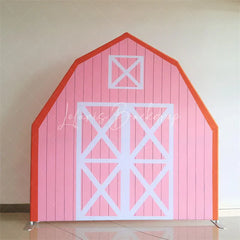 Lofaris Pink White Farm Barn Door Arch Party Decor Backdrop