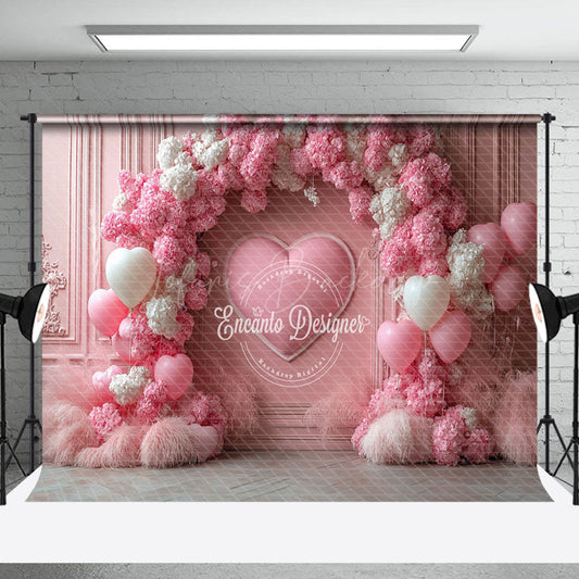Lofaris Pink White Floral Balloon Valentines Day Backdrop