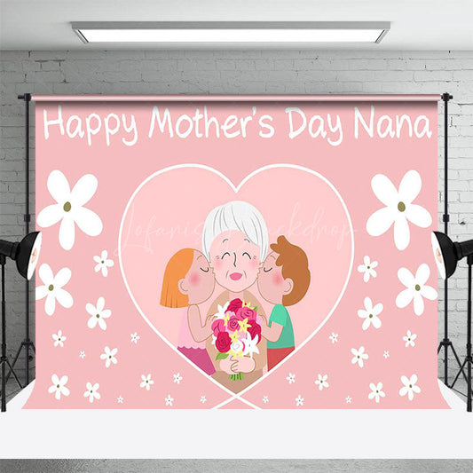 Lofaris Pink White Floral Family Happy Mothers Day Backdrop