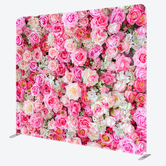 Lofaris Pink White Floral Romantic Square Tension Backdrop
