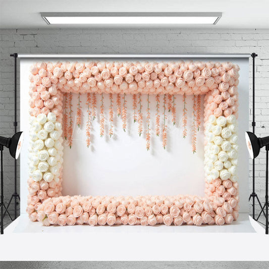 Lofaris Pink White Peach Floral Frame Wedding Photo Backdrop
