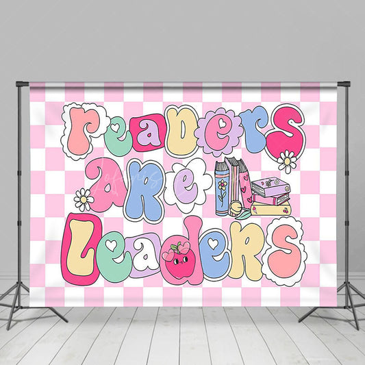 Lofaris Pink White Plaid Readers Are Leaders Party Backdrop
