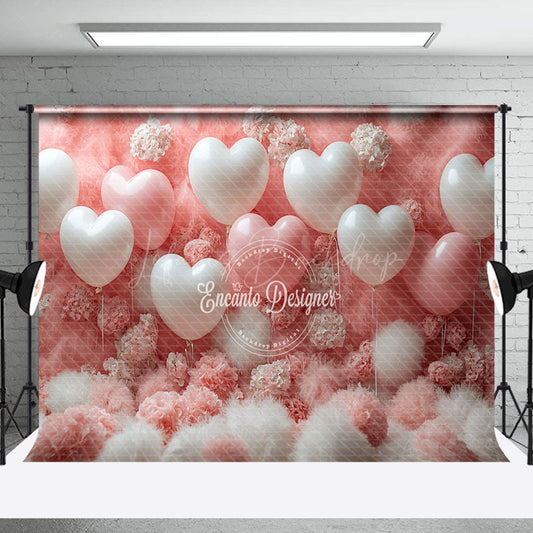 Lofaris Pink White Romantic Feather Balloons Floral Backdrop