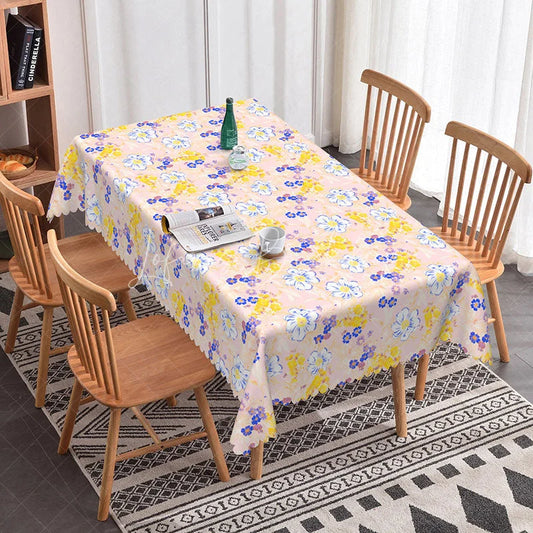 Lofaris Pink Wildflower Rectangle Tablecloth Small Yellow Blue Daisy Floral Pattern Cover Spring Cottagecore Decor