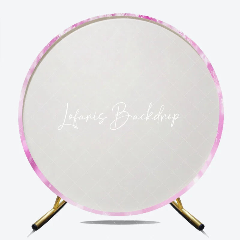 Lofaris Pink Winter Wonderland Round Backdrop with White Snowflakes and Sparkling Bokeh Festive Celebration Decor
