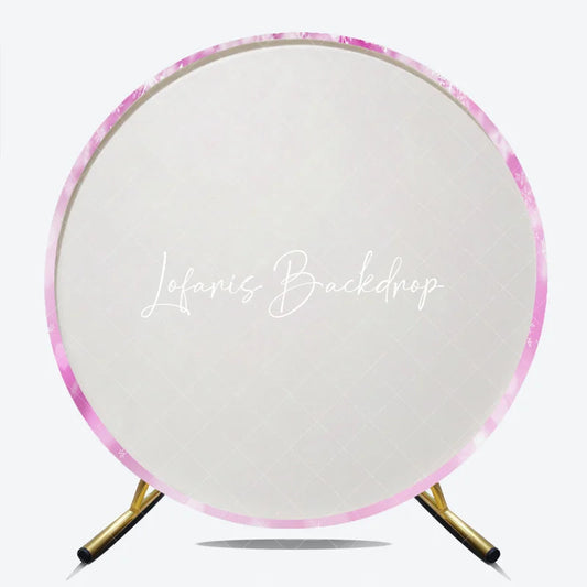 Lofaris Pink Winter Wonderland Round Backdrop with White Snowflakes and Sparkling Bokeh Festive Celebration Decor