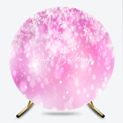 Lofaris Pink Winter Wonderland Round Backdrop with White Snowflakes and Sparkling Bokeh Festive Celebration Decor