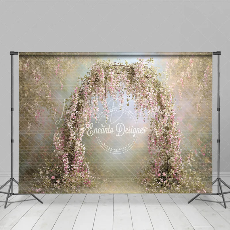 Lofaris Pink Wisteria Floral Arch Backdrop Spring Garden Photo Prop Enchanted Wedding Bridal Shower Decor