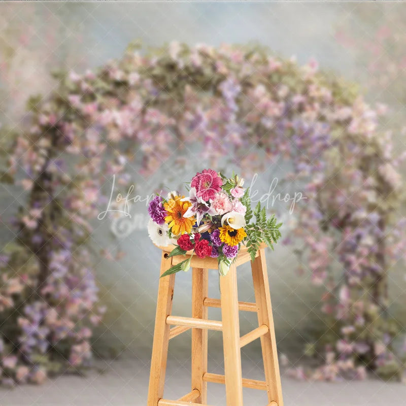 Lofaris Pink Wisteria Floral Arch Backdrop Wedding Garden Photo Prop Spring Purple Flower Bridal Shower Decor