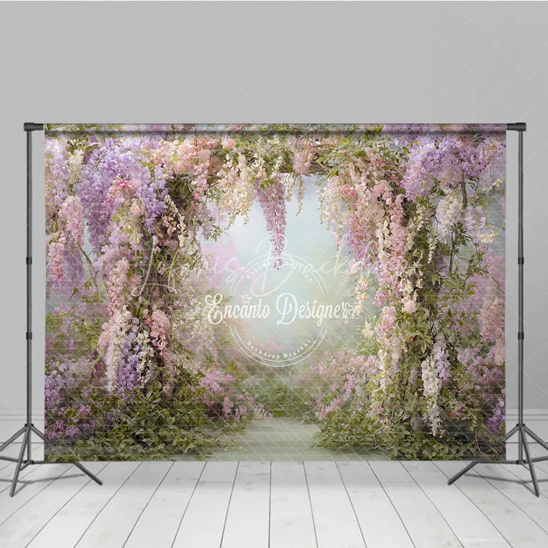 Lofaris Pink Wisteria Floral Archway Backdrop Enchanted Garden Path Spring Wedding Bridal Shower Photo Prop