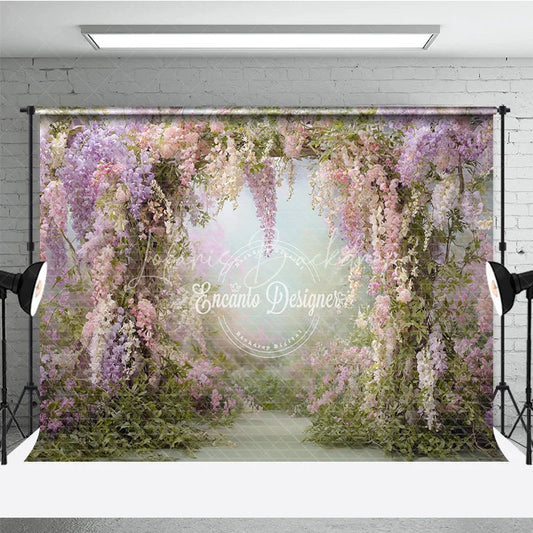 Lofaris Pink Wisteria Floral Archway Backdrop Enchanted Garden Path Spring Wedding Bridal Shower Photo Prop