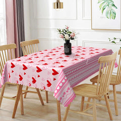 Lofaris Pink with Red Sketch Heart Rectangle Tablecloth Romantic Doodle Border Valentine Anniversary Decor
