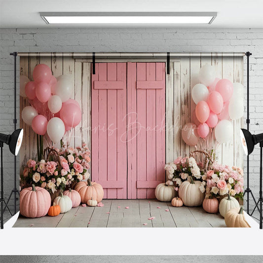 Lofaris Pink Wood Door Balloon Floral Pumpkin Wedding Backdrop