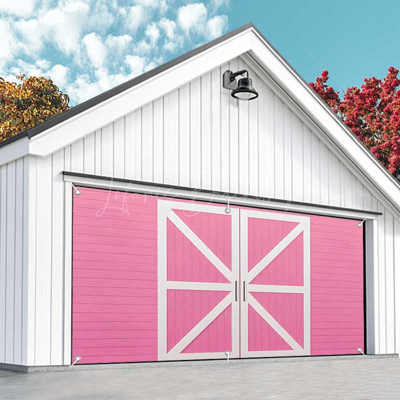 Lofaris Pink Wooden Barn Door Cowgirl Garage Banner