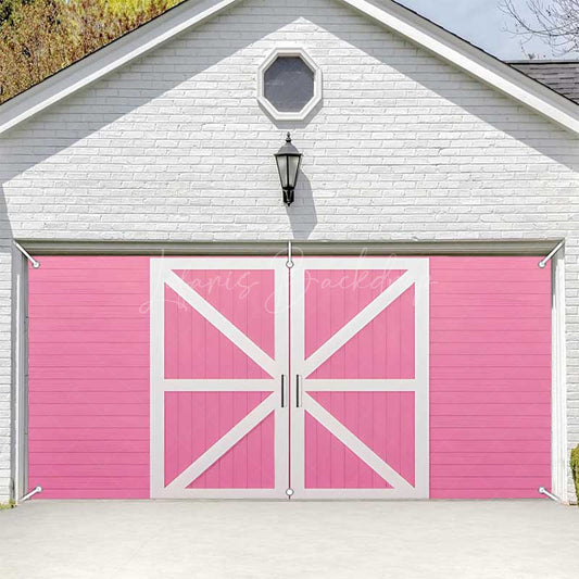 Lofaris Pink Wooden Barn Door Cowgirl Garage Banner