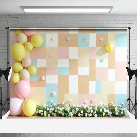 Lofaris Pink Yellow Checkered Balloons Wedding Photo Backdrop