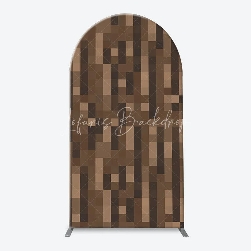 Lofaris Pixelated Block Style Arch Backdrop Kit with Green Grass Dirt and Wood Textures for Game Themed Parties