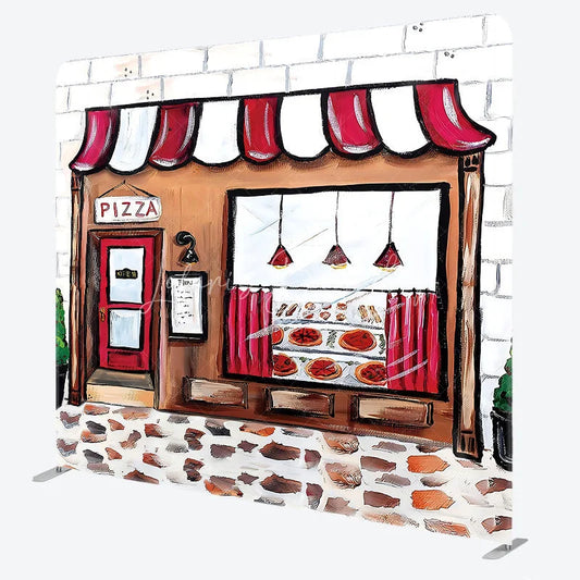 Lofaris Pizza Party Tension Fabric Backdrop Pizzeria Shop Storefront Italian Restaurant Birthday Photo Booth Prop