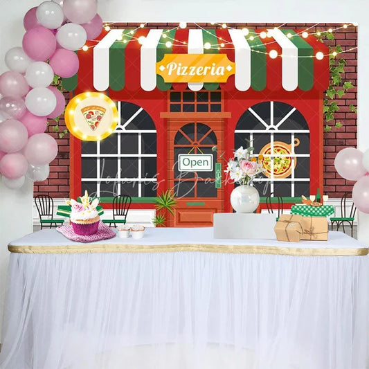Lofaris Pizzeria Shop Birthday Backdrop Italian Pizza Restaurant Cooking Theme Party Photo Booth Props