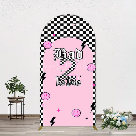 Lofaris Plaid Bad 2 The Bone Pink Birthday Arch Backdrop