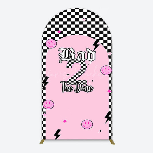 Lofaris Plaid Bad 2 The Bone Pink Birthday Arch Backdrop