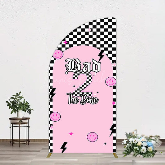 Lofaris Plaid Bad 2 The Bone Pink Birthday Half Moon Arch Backdrop