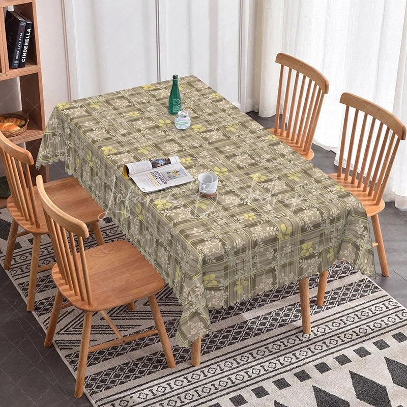 Lofaris Plaid Yellow Floral Rectangle Tablecloth Rustic Brown Checkered Pattern Farmhouse Country Dining Table Cover Kitchen Decor