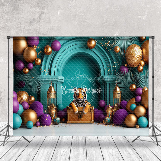 Lofaris Plant Balloons Green Wall Tiger Cake Smash Backdrop