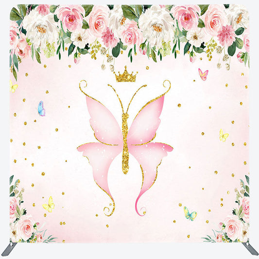 Lofaris Plant Pink Butterfly Birthday Pillow Case Backdrop