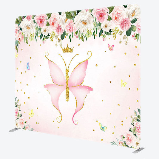 Lofaris Plant Pink Butterfly Birthday Pillow Case Backdrop