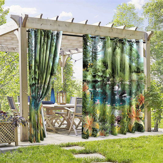 Lofaris Pond Swan Scene Waterproof Printed Outdoor Curtains
