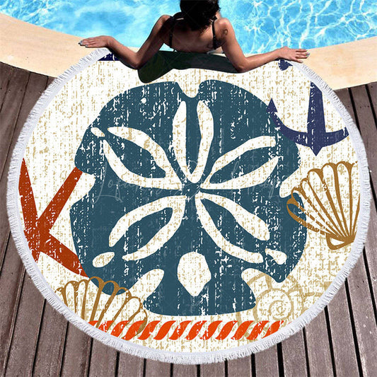 Lofaris Poolside Relaxation Oceanic Motif Round Beach Towel